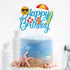 LINGBOOM Summer Beach Happy Birthday Cake Topper - Blue Glitter, 10.7*15 cm/4.2*5.9 inches for Birthday Occasion