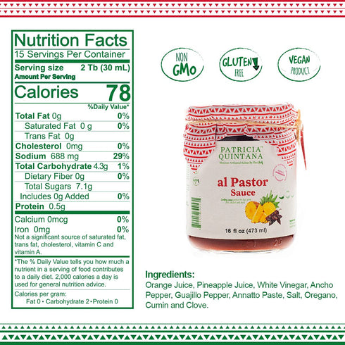 Patricia Quintana Al Pastor Cooking Sauce, Authentic Artisanal Marinades for Tacos and Grilled Chicken