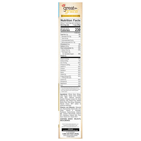 Great Grains 15.5 OZ Banana Nut Crunch Breakfast Cereal for Adults, Made with Whole Grain, Non-GMO, Heart Healthy, Box