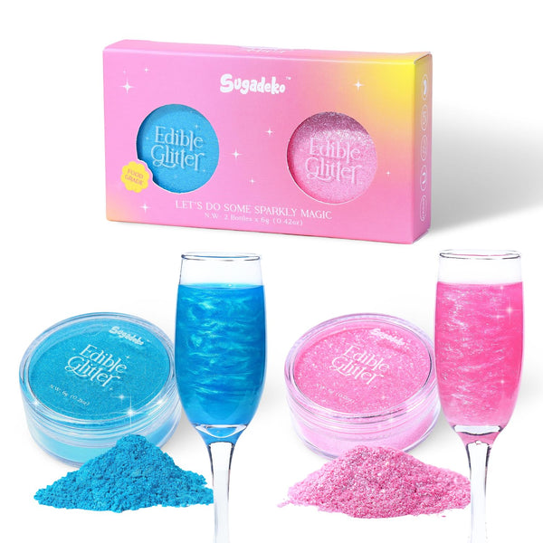 2 Color Edible Glitter Set for Drinks, 6g/bottle, Blue and Pink Food