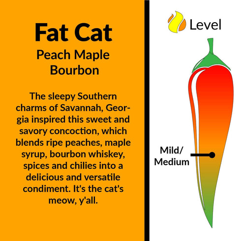 6 Peach Maple Bourbon Natural Hot Sauce & Glaze by Fat Cat Gourmet | Sweet Savory Southern Flavor | Mild Heat |