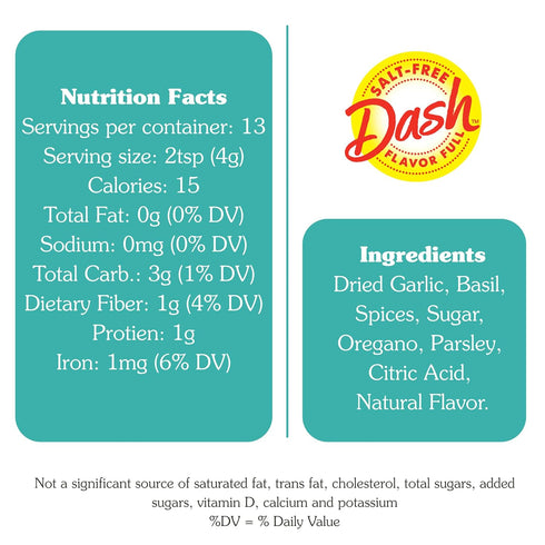 1.9 Dash Salt-Free Pasta Seasoning Blends, Mediterranean, Ounce