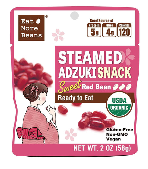 (2oz, 10packs) Eat More BeansSTEAMED ADZUKI SNACK -Sweet Red Bean, steamed bean, Organic Adzuki Beans, healthy USDA