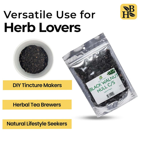 4 oz, Herb To Body Black Walnut Hull Cut & Sifted Wildcrafted Juglans Nigra, Dried Black Walnut Hulls for Herbal Tea
