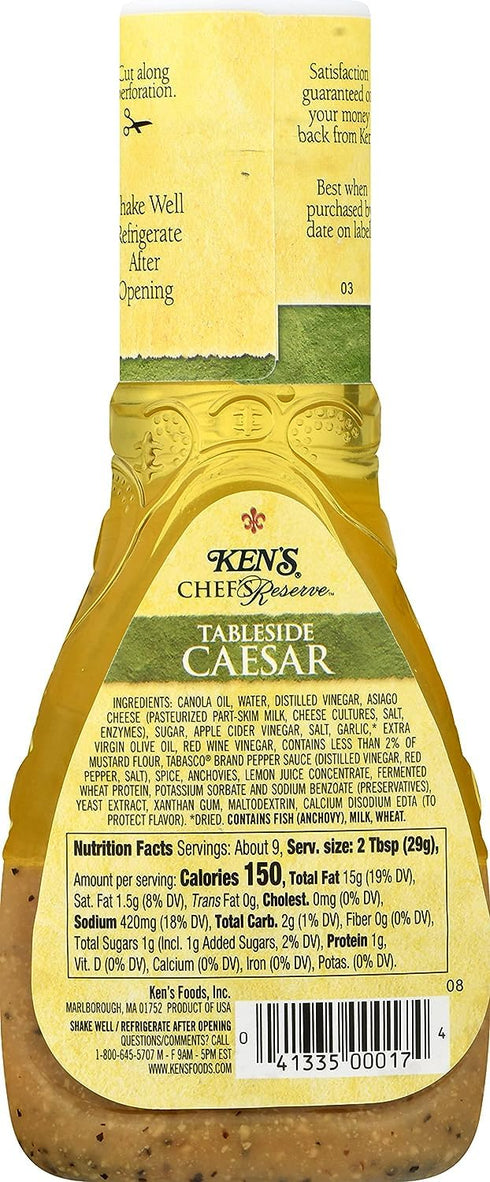 9 (Pack 3) Ken's Steak House Chef's Reserve Tableside Caesar Dressing, Ounce.