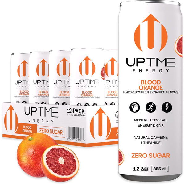 UPTIME Energy Drink, Blood Orange Sparkling, 12 Pack, Vitamin C, L Theanine,