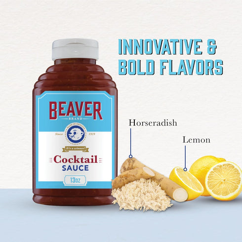 13oz, Beaver Brand Cocktail Sauce with Fresh-Grated Horseradish, Zesty Seafood & Shrimp Cocktail Sauce