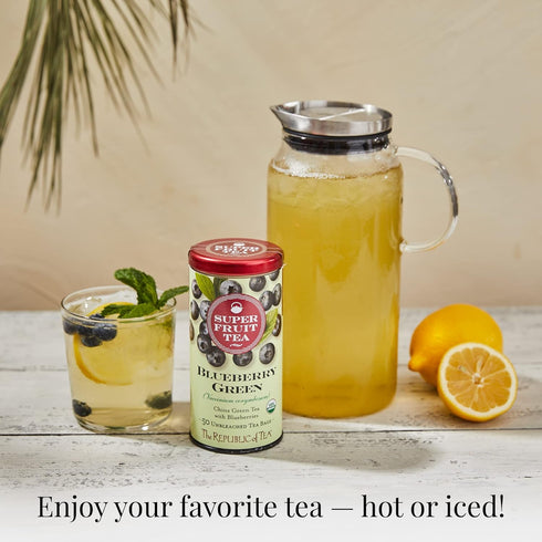 The Republic of Tea Organic Blueberry Green Superfruit Tea, 50 Tea Bag Tin