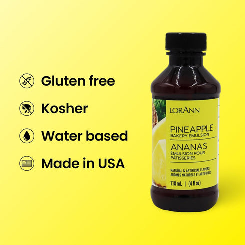 LorAnn Pineapple Bakery Emulsion - 4 oz Intense Flavor Extract for Baking, Gluten Free, Vegan, Sugar Free