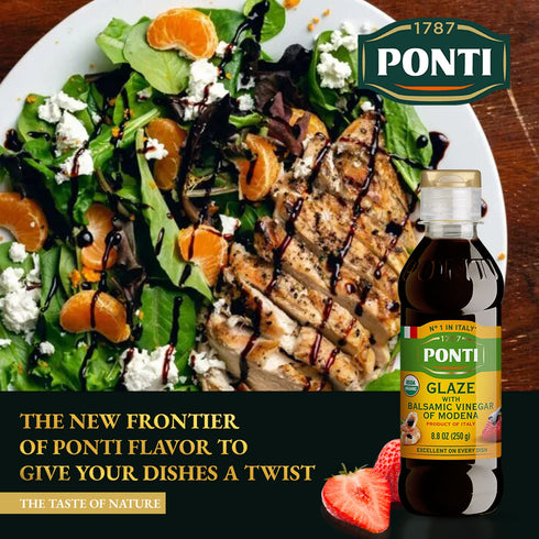 8.82 oz Ponti Organic Glaze with Balsamic Vinegar of Modena, Grape Must Italian Organic Balsamic Vinegar Glaze