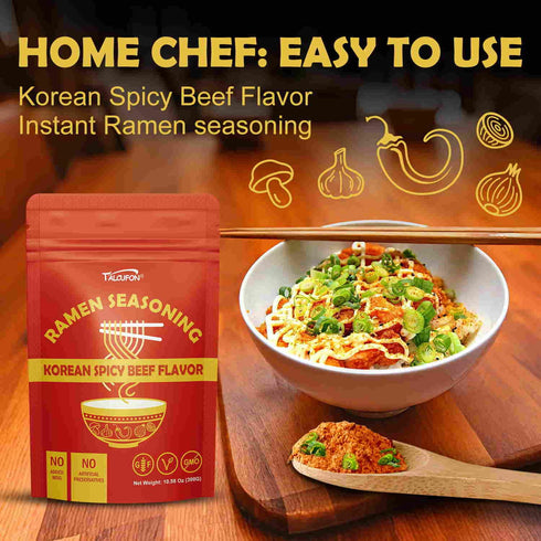 Talcufon 10.58 Oz Korean Spicy Beef Ramen Seasoning Reduced Salt Gluten-Free Vegan Korean Noodle Soup Powder for Ramen
