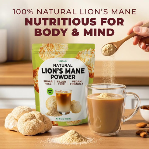 1.1lb (17.64 Oz) 100% Gya Tea Co Lions Mane Mushroom Powder - Pure & Tasty Great Superfoods for Smoothies, Drinks, Tea