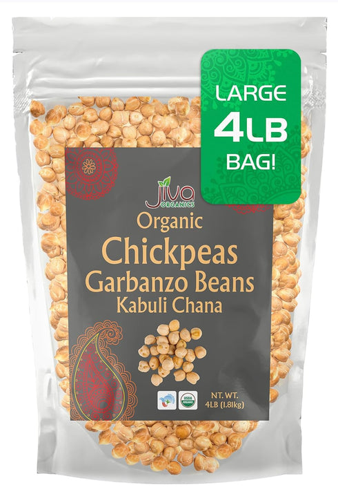 Jiva Organic Raw Chickpeas (Whole Garbanzo Beans) 4 LB Large Bag -