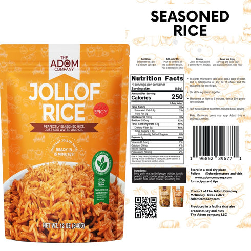 THE ADOM COMPANY 15-Minute (340g, Jollof Rice Mix Ready-to-Cook, Authentic Nigerian Flavor, Richly Spiced, Easy Meal