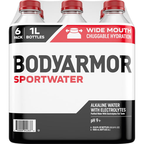 9+, 1 (6 Pack), Pack, BODYARMOR SportWater Alkaline Water, High Alkaline Bottled Water, pH Liter Refreshing Electrolyte