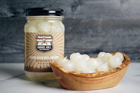 16 Barrel Roll Bar Essentials Cocktail Onions - Classic Sour Silver Skin Pickled Onions with Vermouth in Salty Vinegar
