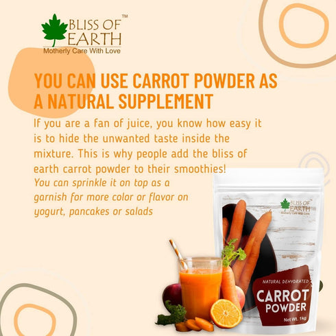 BLISS OF EARTH 2x200gm Carrot Powder All Natural Dehydrated, Pure, Freshly Ground, and Delicious Great for Juice