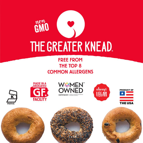 (12 Greater Knead Gluten Free Bagel - Onion - Vegan, non-GMO, Free of Wheat, Nuts, Soy, Peanuts, Tree Nuts bagels)