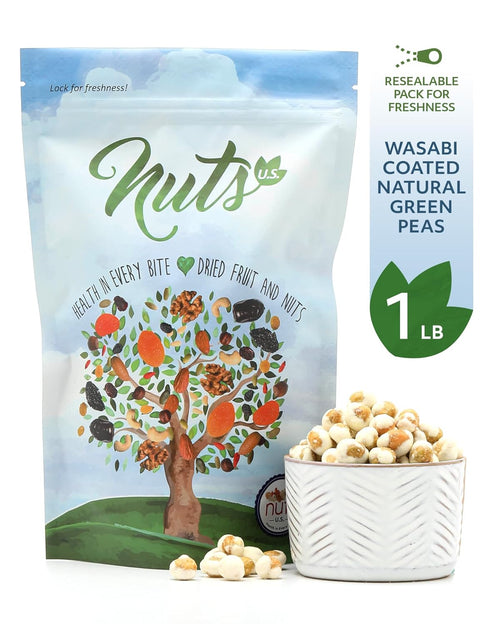 100% Packed (1 LB) NUTS U.S. - Wasabi Coated Natural Green Peas | Natural | Crunchy & Spicy | No Artificial Color