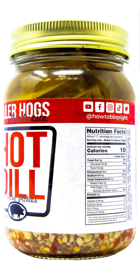 16 oz Killer Hogs Hot Dill Pickles for BBQ and Grill Sides, Meat Sandwiches, Hamburgers, Snacks, Crisp and Crunchy