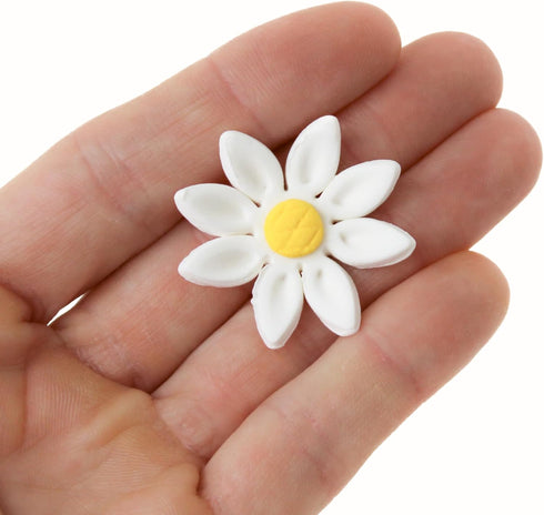 18 Count Edible Daisy Cake Decorations, Small Edible Flowers, White & Yellow