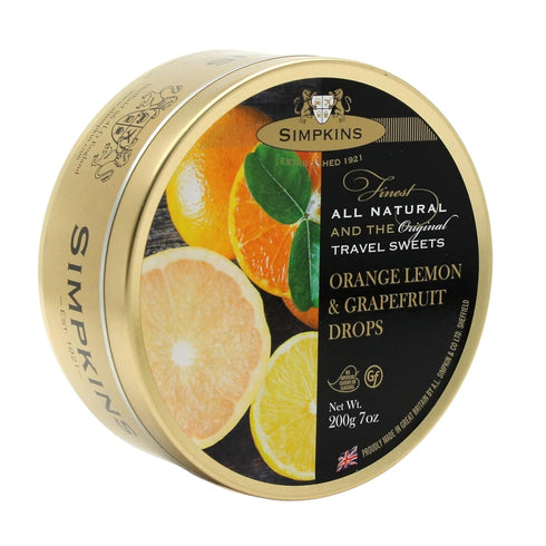 Simpkins Candy Travel Sweet, Orange Lemon & Grapefruit Drops, 7 Ounce Tin