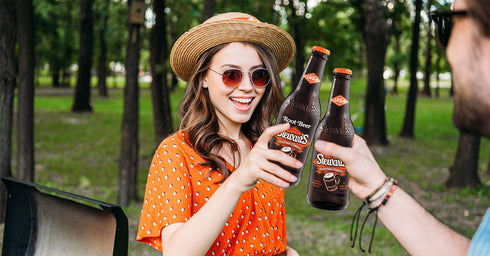 (12 Stewart's Root Beer bottles)