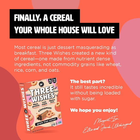 1 Pack Plant-Based and Vegan Breakfast Cereal by Three Wishes - Cinnamon, - More Protein and Less Sugar Snack