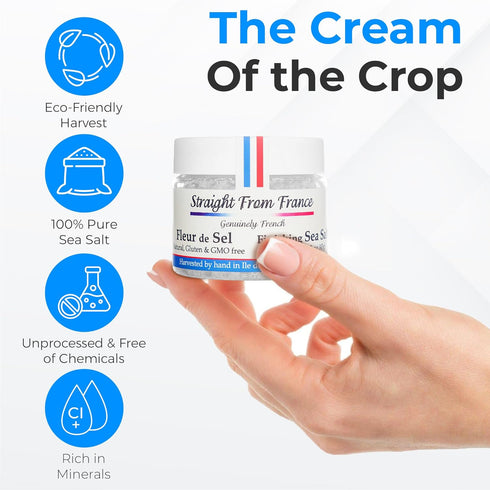 1.5 Oz Straight from France Genuinely French, Authentic French Fleur De Sel, Unrefined Hand Harvested Finishing Sea