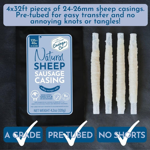 24-26mm, 131 27lb Natural SHEEP Casings for Sausage Making, Great Hot Dog Casing or Sausage Casing for Merguez