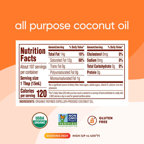 Nutiva Organic Coconut Oil, 54 Fl Oz, USDA Organic, Non-GMO, Vegan, Keto, Paleo, Neutral Flavor for Cooking & Skin