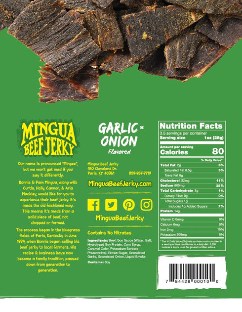 3.5 14.0 Mingua Beef Jerky - Two Milds + Two Garlic & Onions, ounces, Ounce