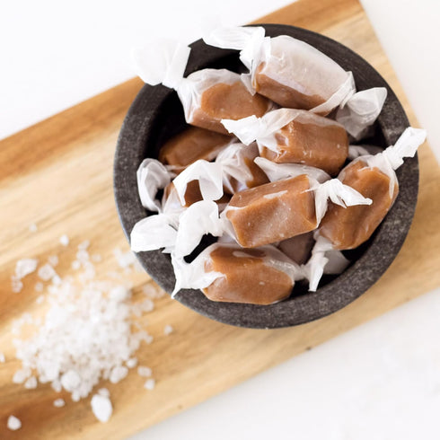 (20 oz) Taras Gourmet Sea Salt Caramels | All Natural Candy | Creamy & Individually Wrapped with Real Butter