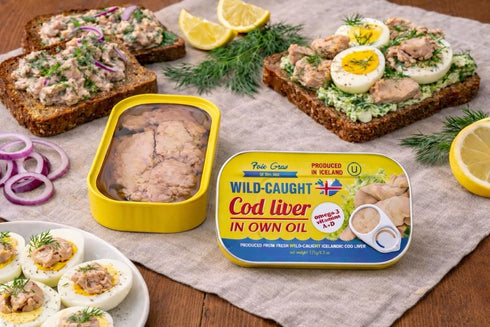4.3 oz (Pack 12) Omega-3, Foie Gras of the Sea Icelandic Wild Caught Cod Liver - Canned in Own Oil, of - Premium