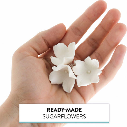 36 Count Global Sugar Art Hydrangea Blossom Sugar Cake Flowers, White with wire, by Chef Alan Tetreault