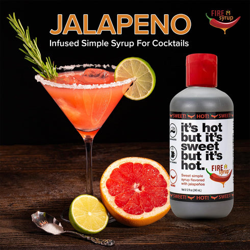 2 Pack- 8 Oz Fire Syrup - Jalapeno Simple Syrup It's Hot But It's Sweet But It's Hot! - Each Bottle of Jalapeno Infused