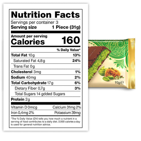 Generic 93g (2 Pack) Dubai Chocolate Bar Pistachio with Kadayf Turkish Milk Chocolate with Crispy Kunafa & Pistachio
