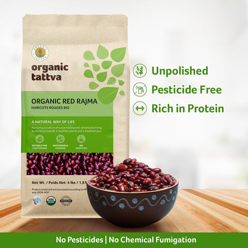 (4 lbs) Organic Tattva Dark Red Kidney Beans - Organic Kidney Beans - Dried & Unpolished Red Rajma Bean - High Protein