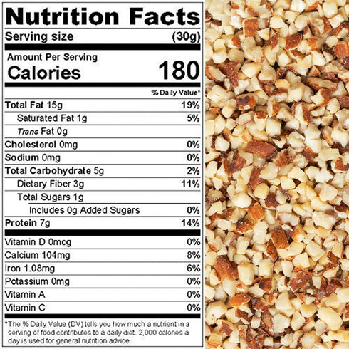 packaged 2 lbs. (32 oz.) Almonds, "Fresh and Delicious" Small chopped Raw, Perfectly Natural, Quality, Fresh, Ideal