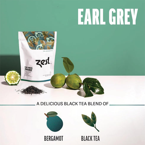 Zest 150mg High Caffeine Energy Leaf Blend - Earl Grey Black Tea, 20 Pack Bag, Hot or Iced