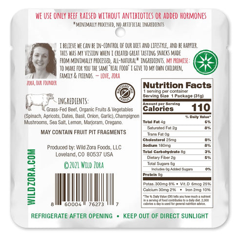 Wild Zora Meat & Veggie Bars, Variety 5-Pack, Natural Jerky Snacks, Healthy Paleo, Gluten Free