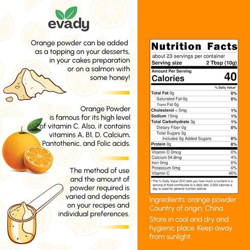 EVADY 8 oz, Orange Powder Natural Orange Juice Powder for Baking, Flavoring, Smoothies, Tea