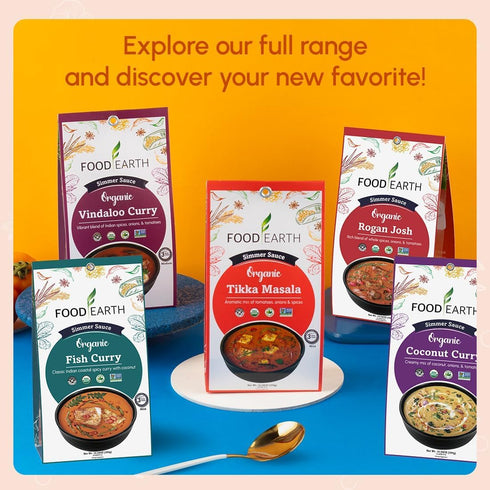 Simmer 12 (5.29 oz Food Earth Indian Sauce Butter Chicken Organic, Vegan, Gluten-Free, GMO-Free Microwavable Cooking