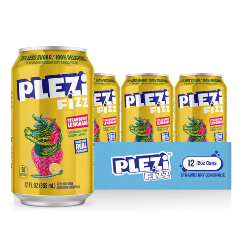 12 Oz (24 PLEZi FiZZ Stawberry Lemonade & Orange Mango Sparkling Juice Bundle No Added Sugar, Low Sugar Soda