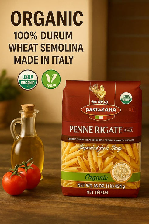 100% (1 LB. PASTA ZARA - Penne Rigate - Organic - Italian Pasta, Made with Durum Wheat Semolina Flour, Non GMO, Kosher
