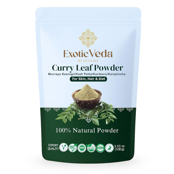 Exotic Veda Curry Leaf Powder Kadi Patta (Murraya koenigii) | Vegan, NonGMO,