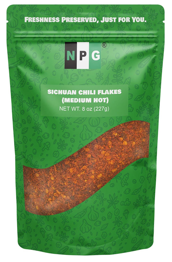 NPG Authentic Sichuan Chili Flakes 8 Ounces, Medium Hot Szechuan Crushed Red Pepper Flakes for Kimchi, Chili Oil
