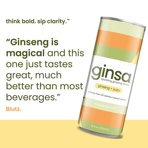 12 Pack 12oz ginsa Sparkling Ginseng Energy Drink with Korean Red Ginseng | Natural Energy Booster | Non-GMO, Supports