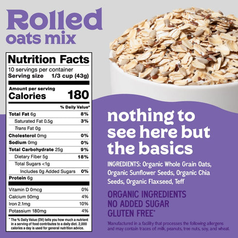 15 Oz (10 Easy Morning Rolled Oatmeal Mix, Organic Ingredients, Naturally Gluten-Free, No Sugar Added, Old Fashioned