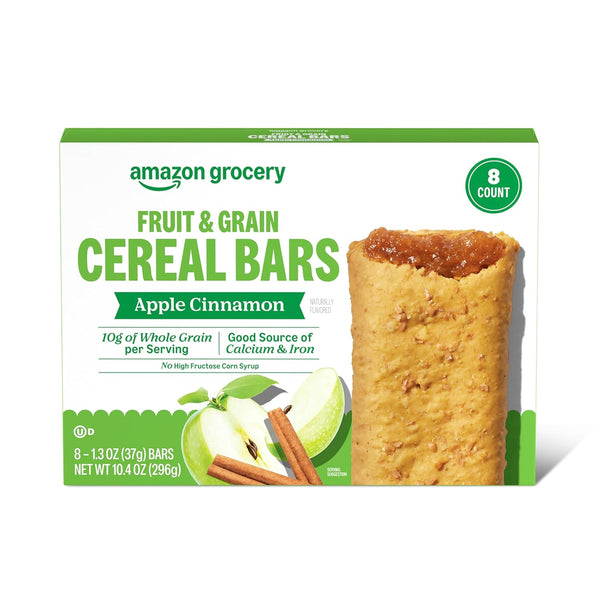 Amazon Grocery, Apple Cinnamon Fruit & Grain Cereal Bars, 1.3 Oz, 8